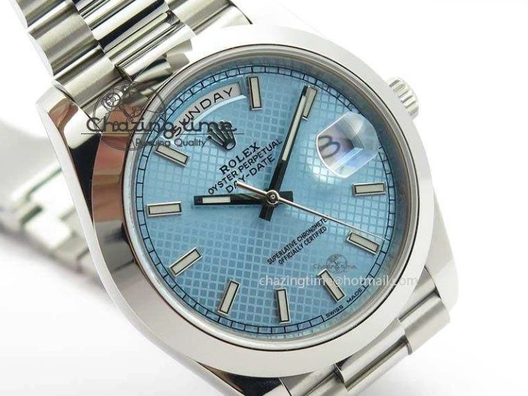 1:1 Bracelet Day-Date Dial Ice Noob Edition A3255 40mm SS on 228206 SS Textured Blue Best 0405
